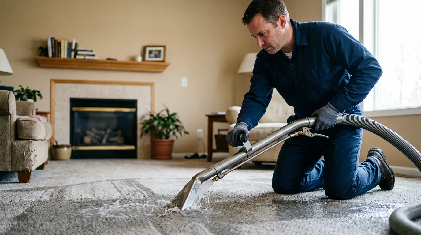 Water damage restoration technician working near North Reading, MA